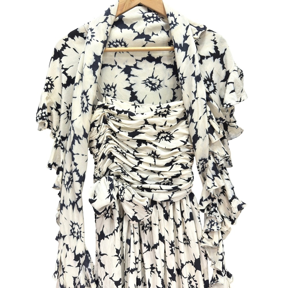 Oscar de la Renta Silk Strapless Floral Maxi Dress Scarf 6 Black White Vintage - Picture 13 of 15